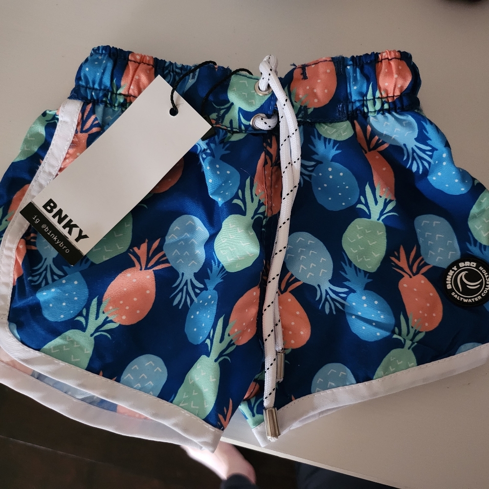BinkyBro Baby Swim Trunks - Blue and Orange Pineapples, New With Tags, 6mo